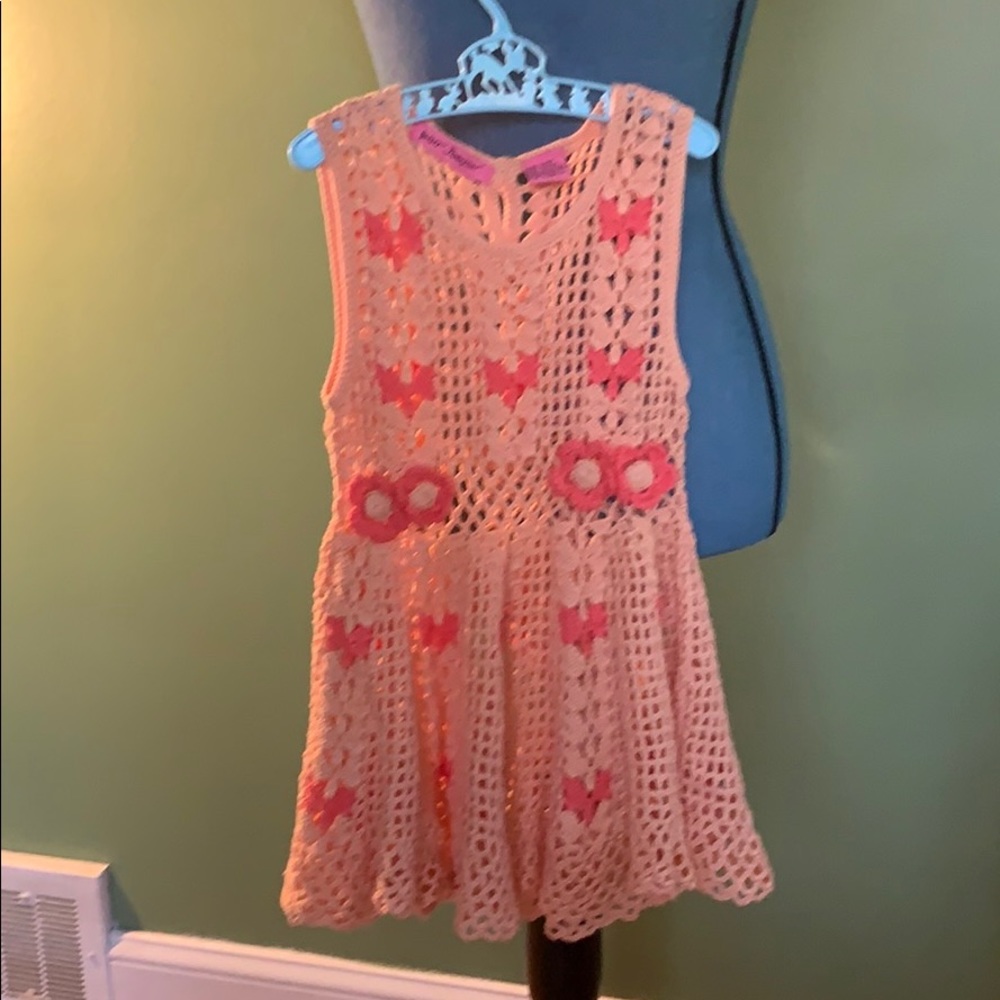 Adorable peach and pink crocheted dress